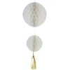Outlet Gifi Suspension 2 boules en papier blanc et son pompon