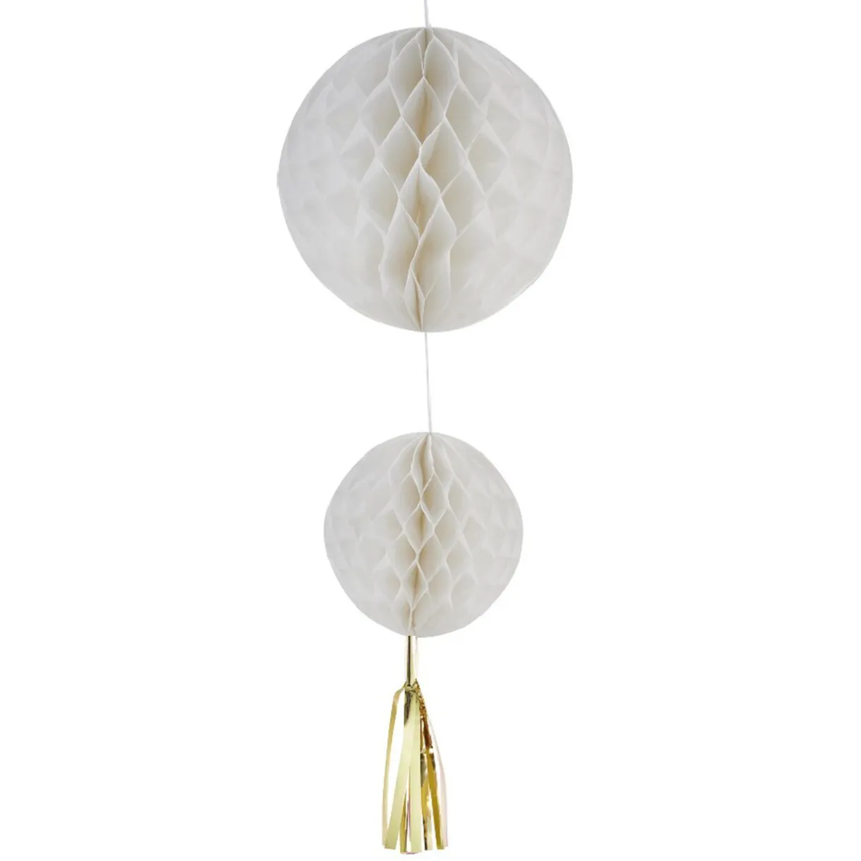Outlet Gifi Suspension 2 boules en papier blanc et son pompon
