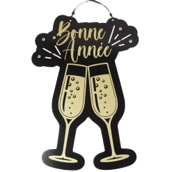 Sale Gifi Suspension Bonne Année motif verre en bois noir et doré