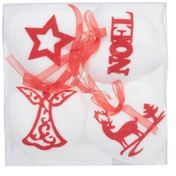 Gifi Suspension coeur imprimé blanc et rouge Noël x4^ Décoration Sapin