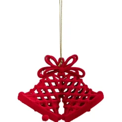 Gifi Suspension Noël double cloche velours rouge H.10,5 cm^ Décoration Sapin