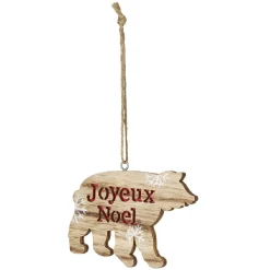 Gifi Suspension ours en bois inscription Joyeux Noël motif flocon blanc^ Décoration Sapin