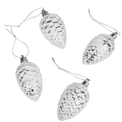Gifi Suspension pomme de pin blanche argentée x4^ Décoration Sapin