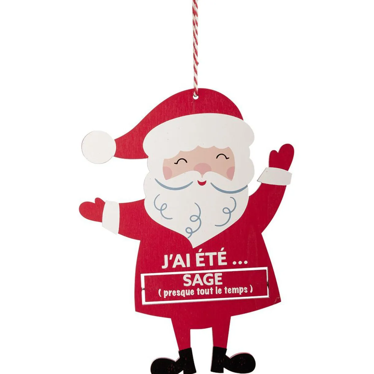 Gifi Suspension Père Noël pancarte rotative "J'ai été sage/vilain" en bois^ Décoration Sapin