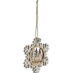 Gifi Suspension village de Noël dans flocon en bois^ Décoration Sapin