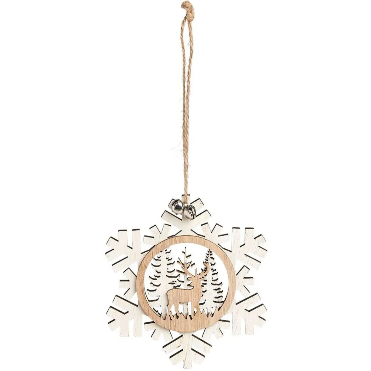 Gifi Suspension village de Noël dans flocon en bois H12cm - 2 modèles^ Décoration Sapin