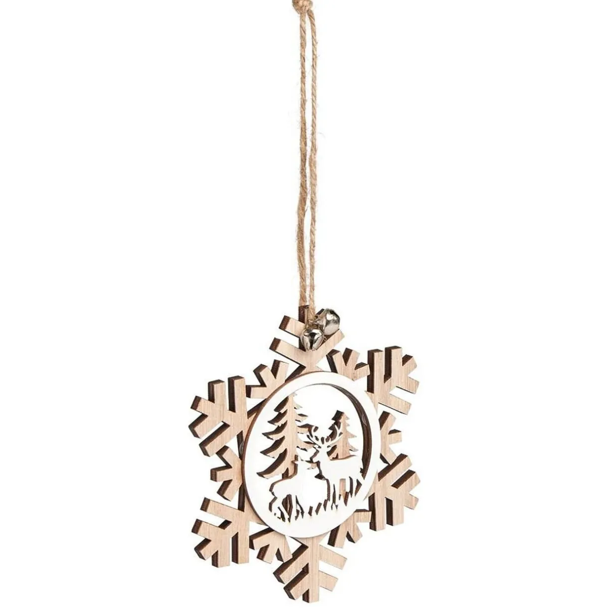 Gifi Suspension village de Noël dans flocon en bois H12cm - 2 modèles^ Décoration Sapin