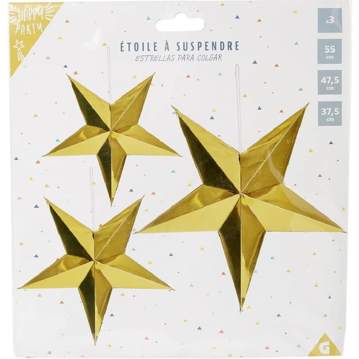 Clearance Gifi Étoile à suspendre papier doré x3