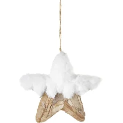 Gifi Étoile de Noël à suspendre bois fausse fourrure blanche effet neige^ Décoration Sapin