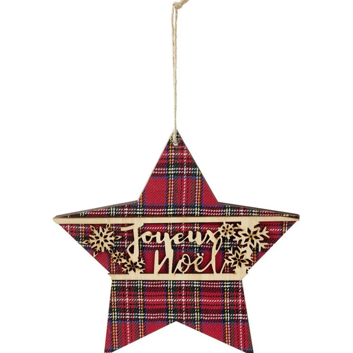Gifi Étoile de Noël en bois tartan^ Décoration Sapin
