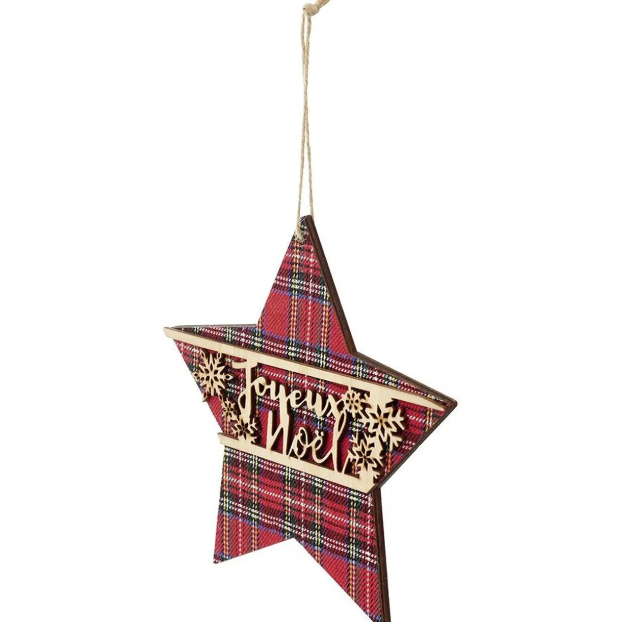 Gifi Étoile de Noël en bois tartan^ Décoration Sapin