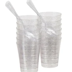 Outlet Gifi Verrine et cuillère pailletée argentée plastique x12