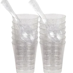 Outlet Gifi Verrine et cuillère pailletée argentée plastique x12