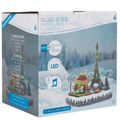 Gifi Village animé Noël lumineux musical décoTour Eiffel et carroussel^ Décoration Intérieure De Noël