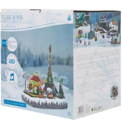 Gifi Village animé Noël lumineux musical décoTour Eiffel et carroussel^ Décoration Intérieure De Noël