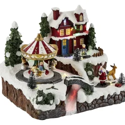 Gifi Village de Noël animé lumineux musical 18 LED multicolores^ Décoration Intérieure De Noël