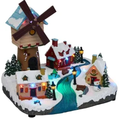 Gifi Village de Noël lumineux 18LED avec moulin à vent musical et animé H22cm^ Décoration Intérieure De Noël