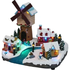 Gifi Village de Noël lumineux 18LED avec moulin à vent musical et animé H22cm^ Décoration Intérieure De Noël